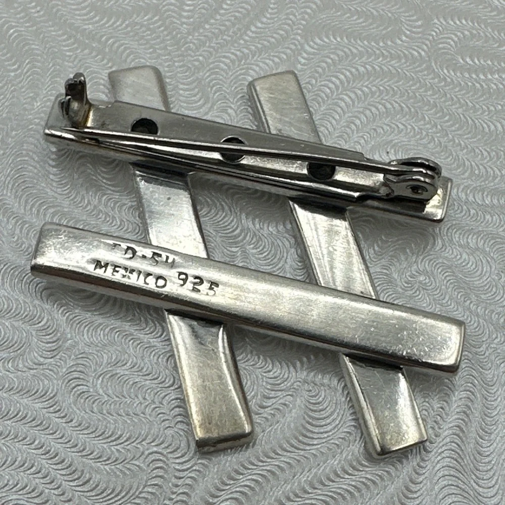 925 Sterling Silver Mexico - Vintage Shiny Smooth Hashtag Symbol Brooch Pin #367